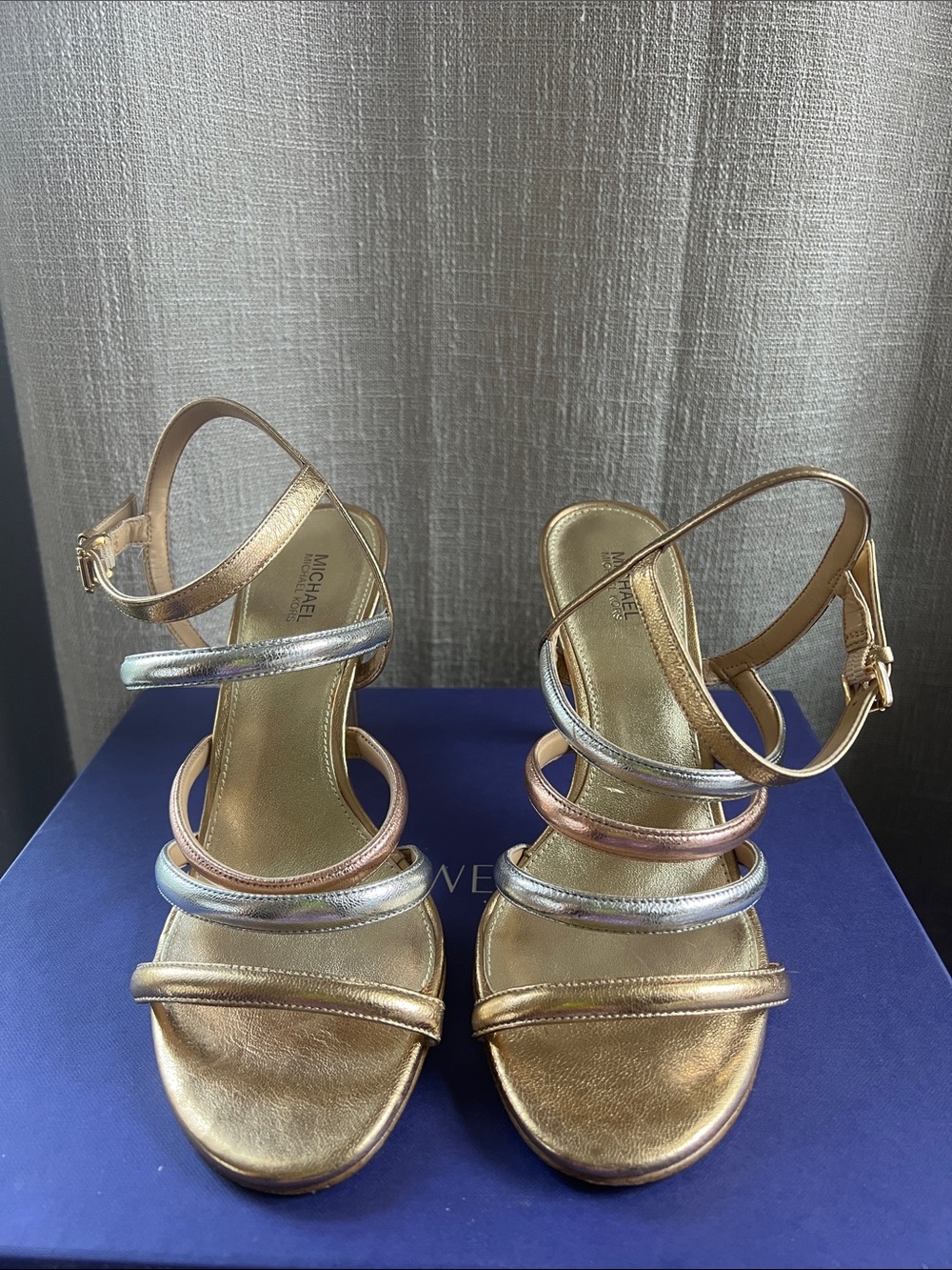 Michael Kors Metallic Multi-Strap Heeled Sandals - Gold-Silver-Rose Gold
